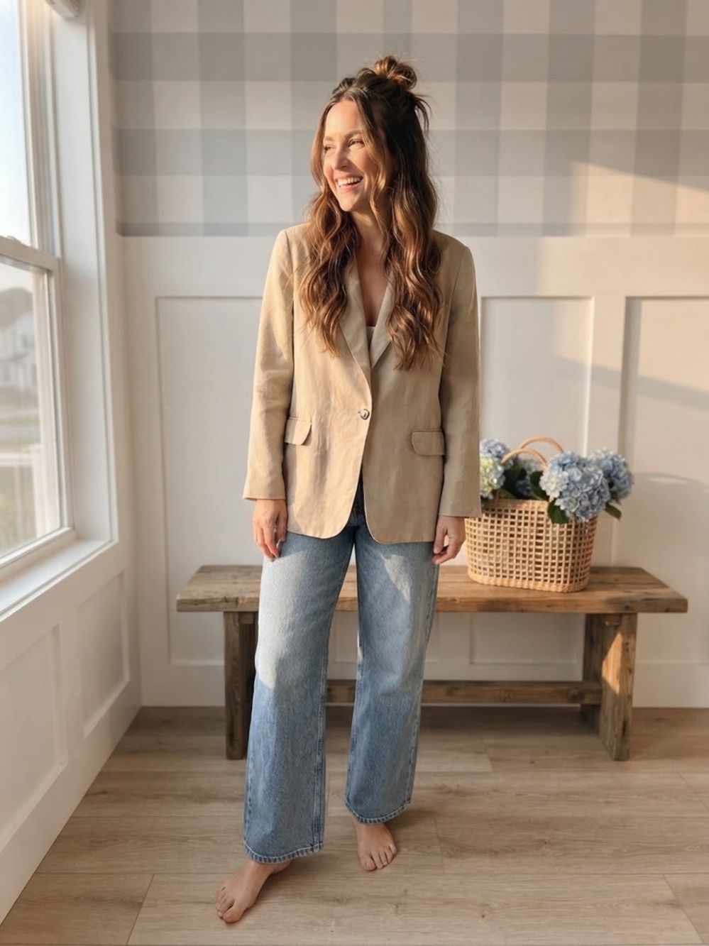 Zara Beige Single-Button Blazer XL